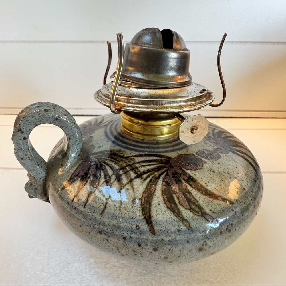 Vintage 1978 Pottery Oil Lamp Signed